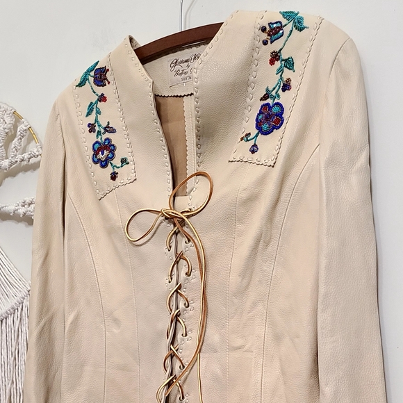 Gossamer Wings By Barbara Grimes Santa Fe Beaded Leather Lace-Up Pullover - Picture 8 of 14